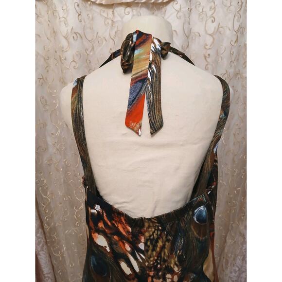 Exotic Sundress Maxi Plus Sz 2X Peacock Halter Bodycon Disco Babydoll Coquette - Picture 3 of 16